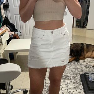 AE White Distressed Denim Mini Skirt